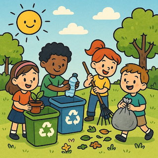 Children Recycling Outdoors