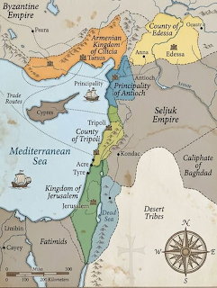 Historical map of the Crusader States in 135 showing kingdoms and empires of the medieval Middle East