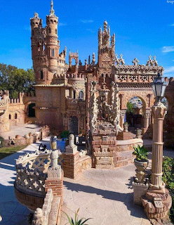 Ornate towers and arches of Castillo de Colomares in Andalusia, Spain