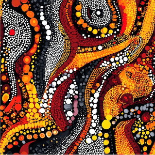Abstract art with swirling dotted patterns in warm colors