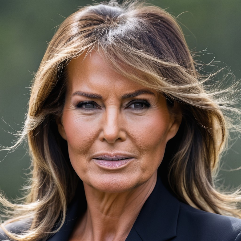 Close-up portrait of a mature woman with highlighted brown hair and a dark jacket outdoors