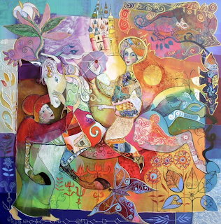 Folk Art Horse Woman Butterfly