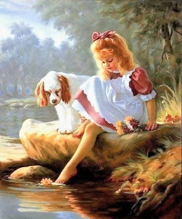 Girl and Dog at Water Bank