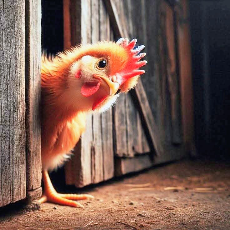 Curious Chick in Barn