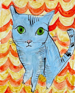 Blue Cat Whimsical Portrait