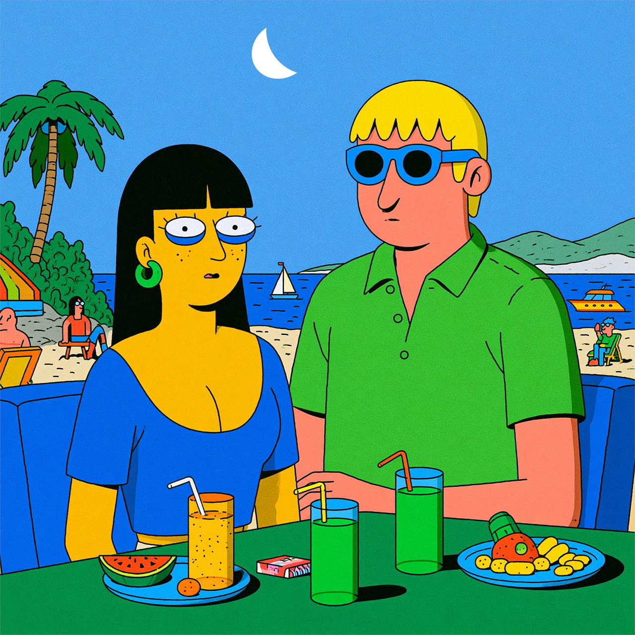 Cartoon Couple Seaside Lunch