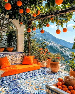 Mediterranean Terrace with Orange Tree