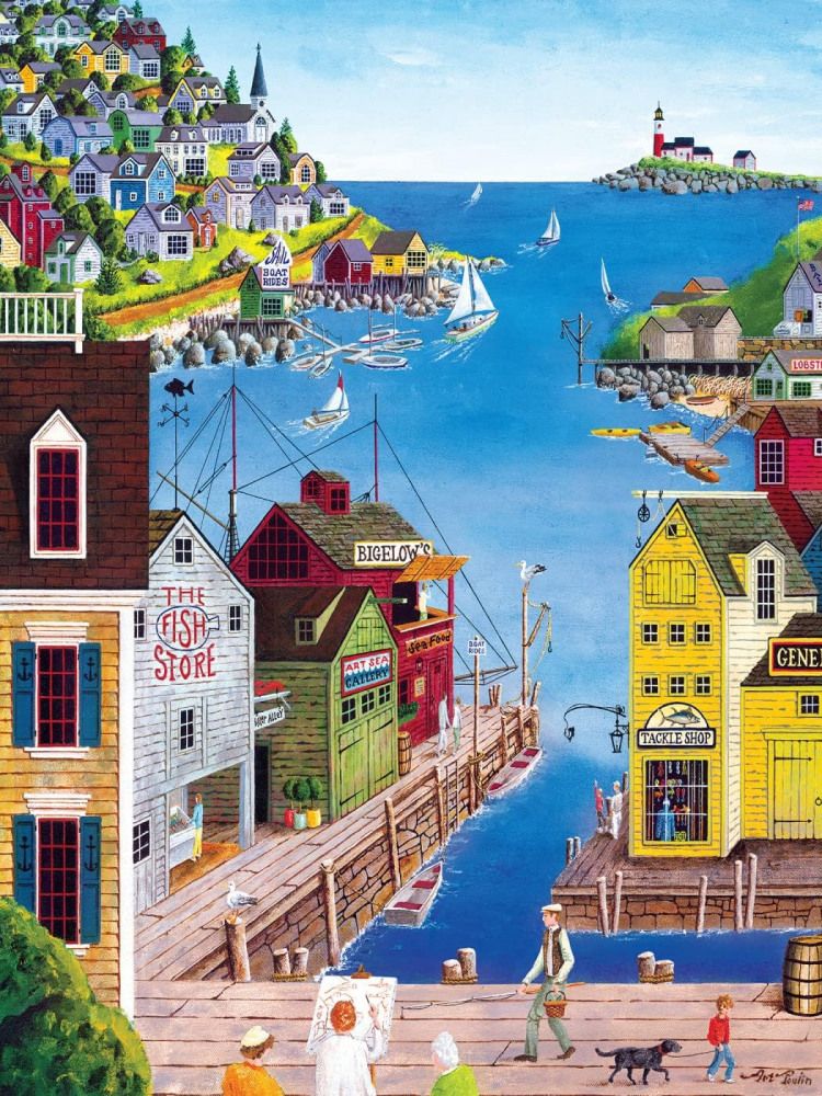 Colorful Coastal Village Scene