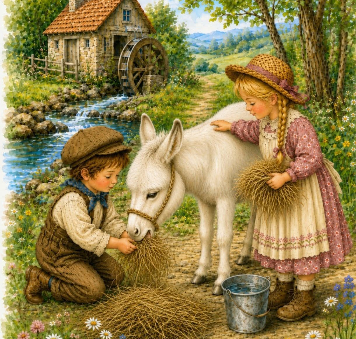 Children Feeding Donkey