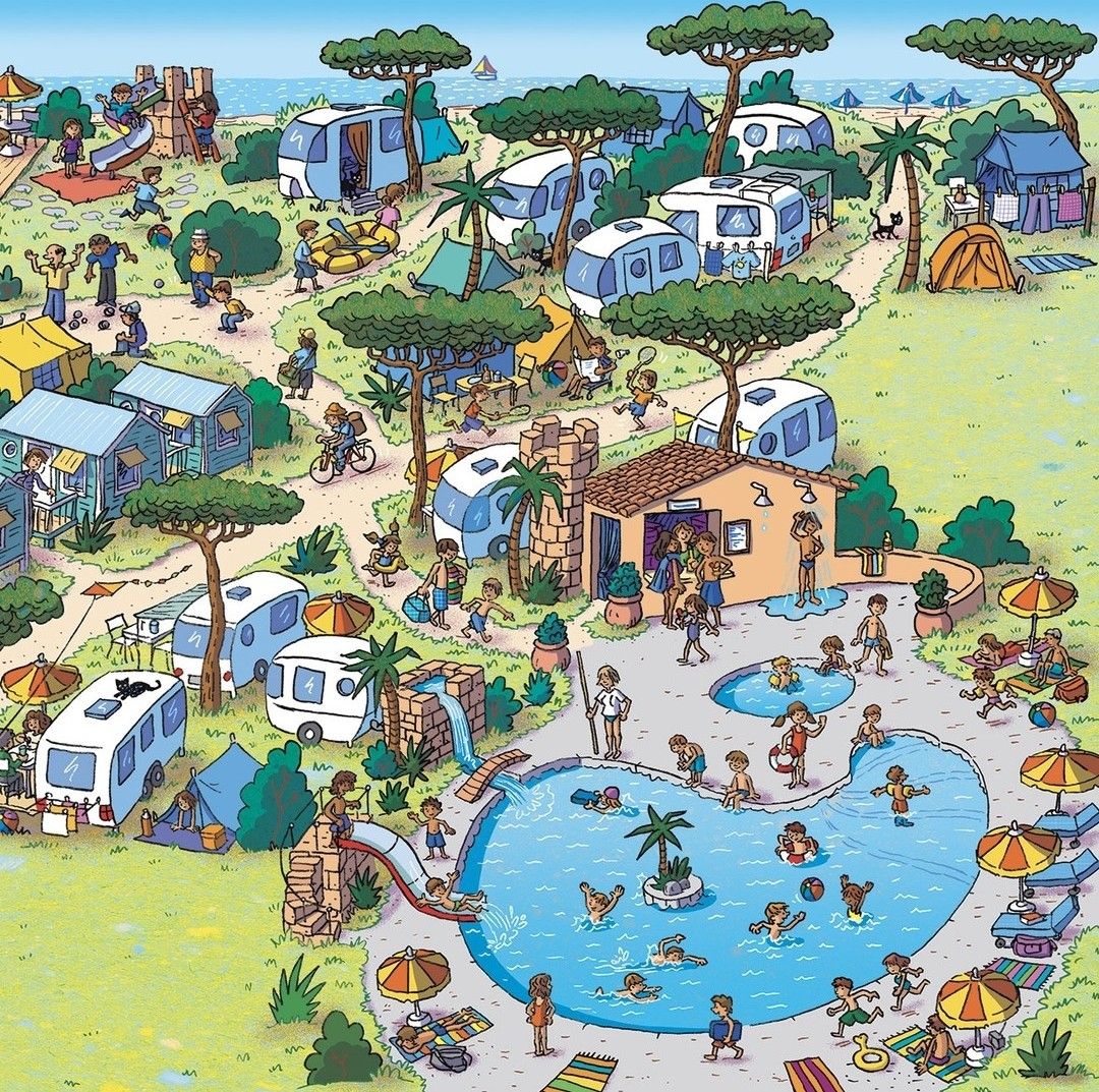 Busy Campsite Pool Scene