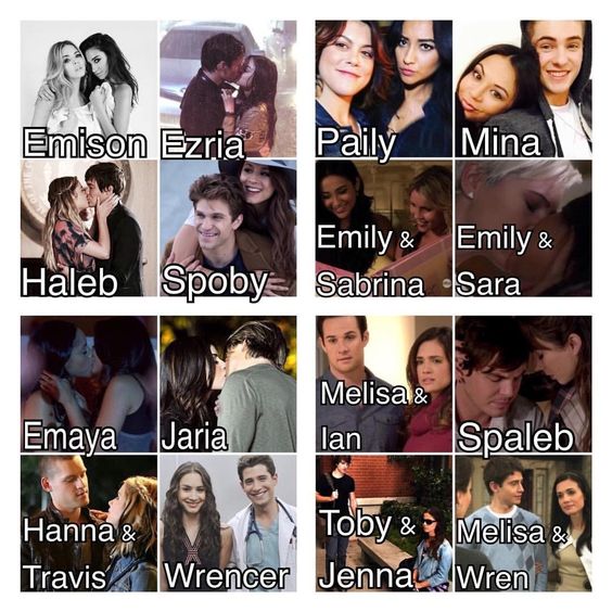 Collage of young couples in small photo squares with ship names written on each image