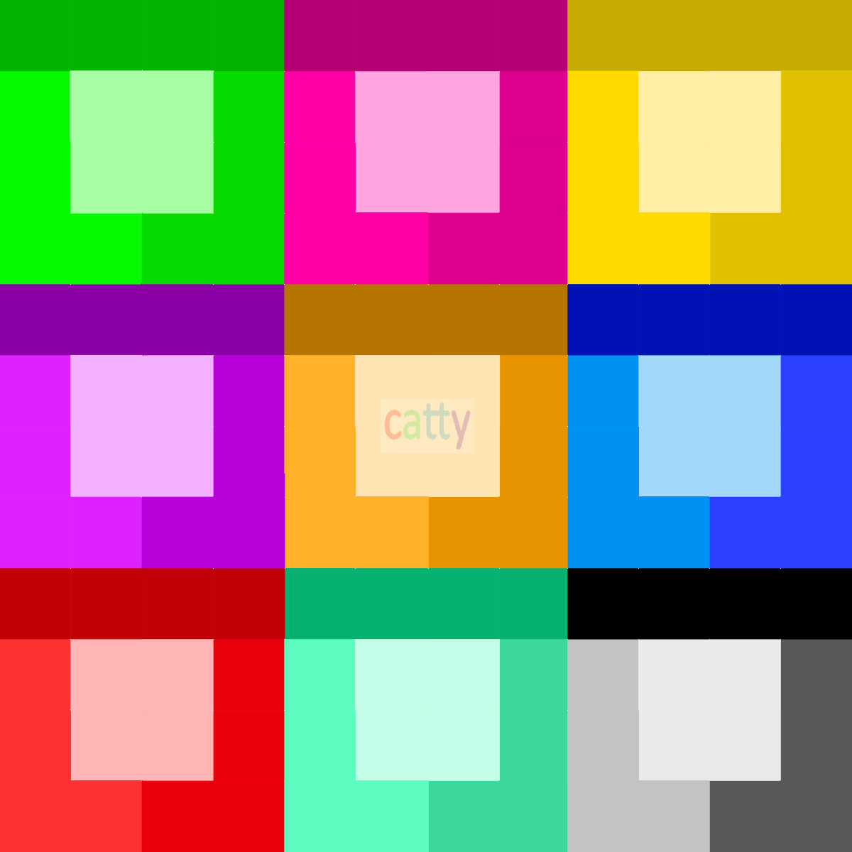 3x3 grid of bright colored squares with smaller pastel squares nested inside each