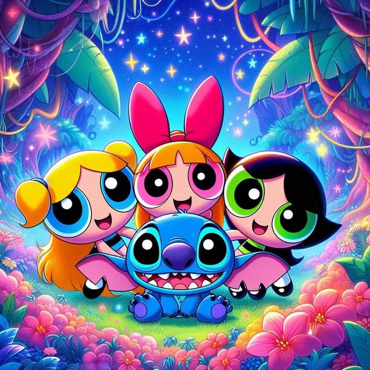 Powerpuff Girls with Stitch