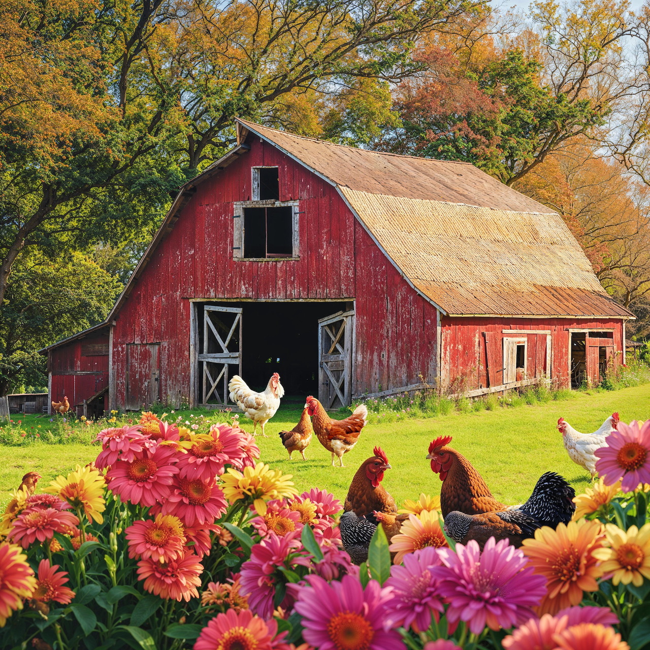 Rustic Barn with Chickens
