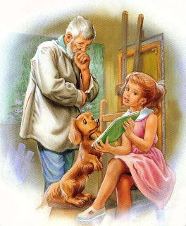 Grandfather Girl and Dog