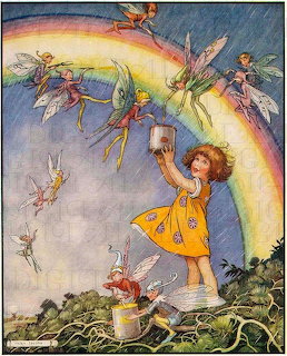 Girl Painting Rainbow with Fairies