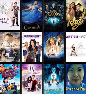 Grid collage of twelve movie posters with romance, comedy, and fairy tale themes
