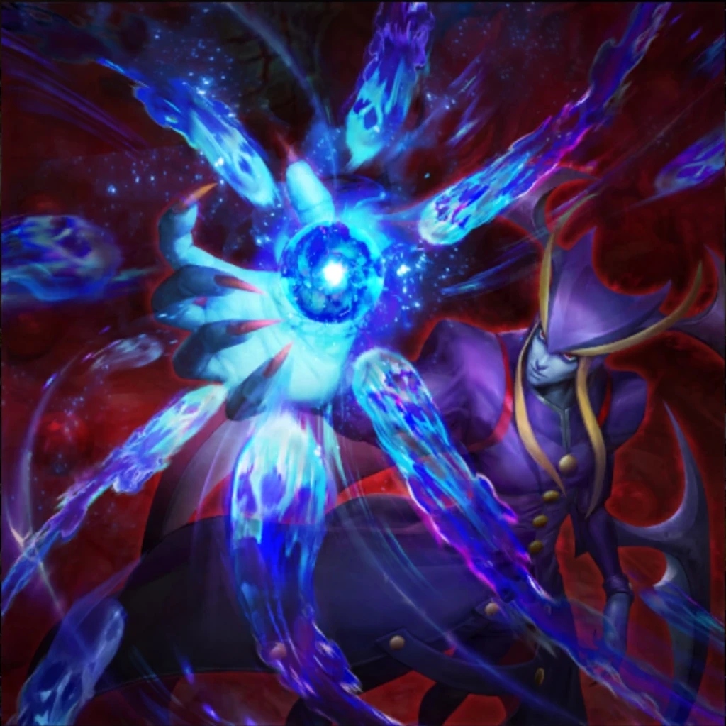 Dark fantasy illustration of Jedah conjuring a glowing blue orb with ghostly energy tendrils