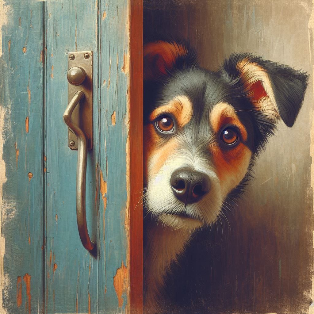 Dog Peeking Through Door