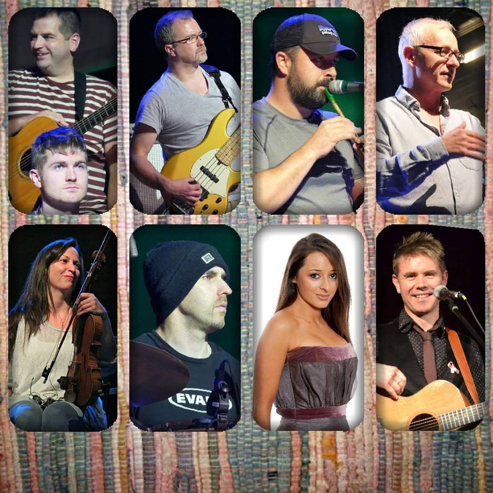 Collage of eight portrait photos of musicians performing on stage with instruments and microphones
