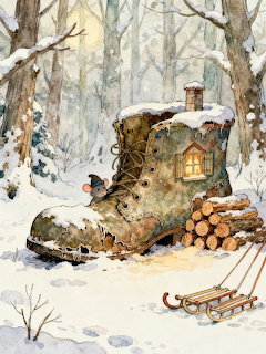 Mouse Boot House in Snow