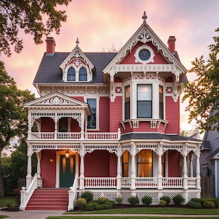 Victorian Mansion at Sunset