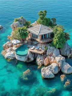 Island Cabin Over Turquoise Water