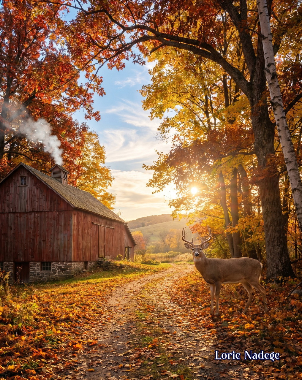 Red barn in a rural farm setting