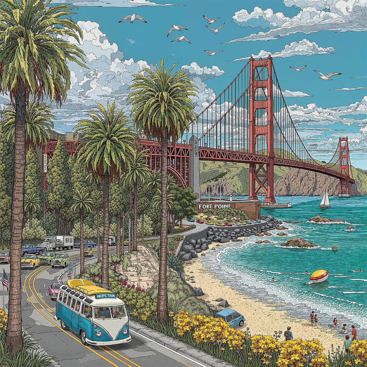 Golden Gate Bridge Illustration