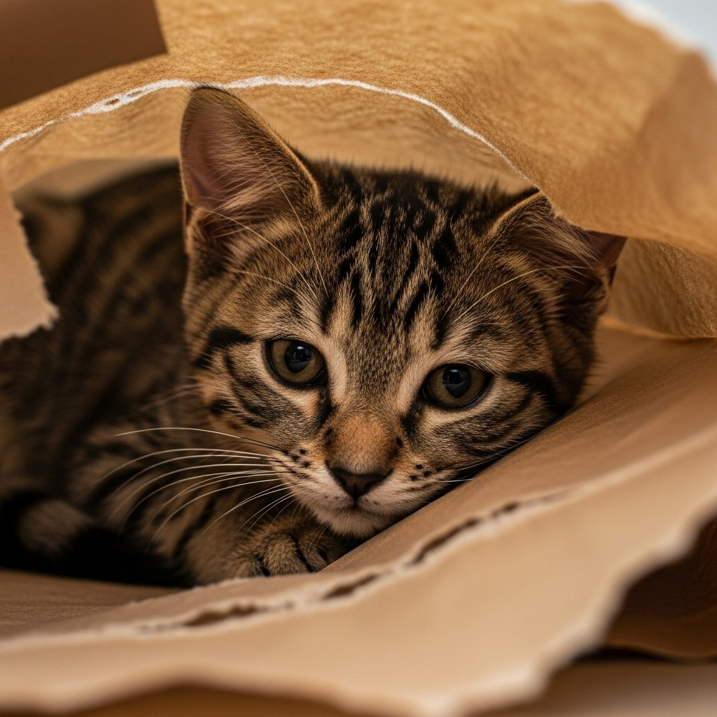 Taby Kitten in Paper Bag