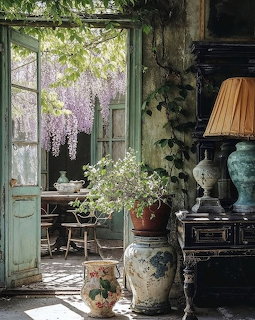 Vintage Interior with Wisteria Door