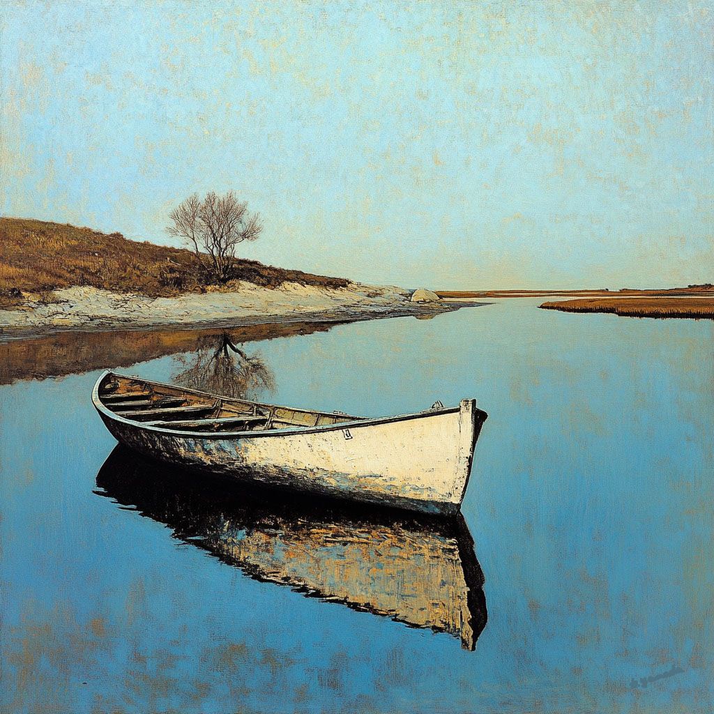 White Boat on Calm Water