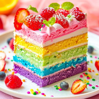 Rainbow Layer Cake with Strawberries