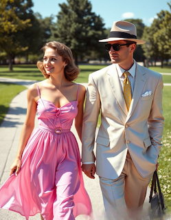 Vintage Couple Walking Outdoors