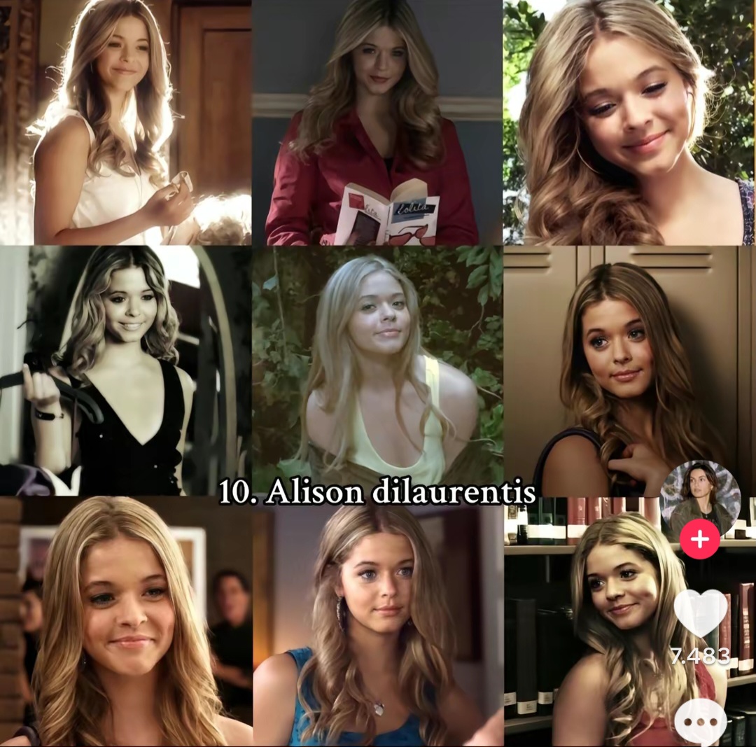 Collage of Alison DiLaurentis portraits from Pretty Little Liars