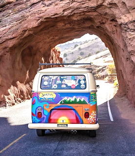 Colorful Volkswagen Bus in Tunnel
