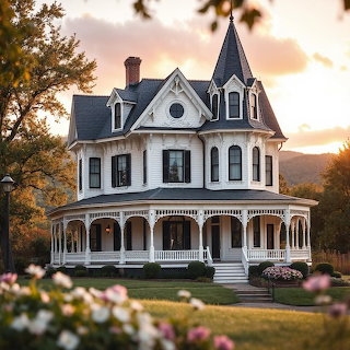 Victorian Mansion at Sunset