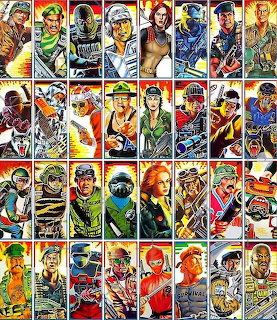 Grid of illustrated G.I. Joe character portraits in comic book style showing diverse team members
