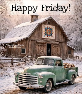 Vintage Truck and Barn in Snow