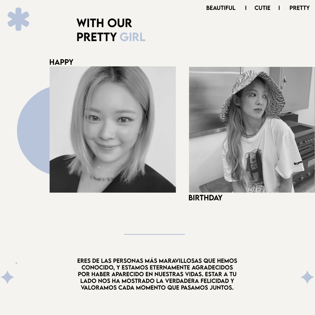 Birthday collage with two photos of a young woman and text on a white background