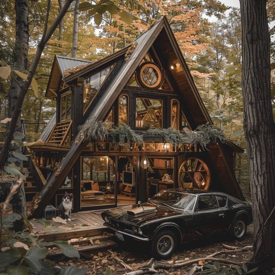 A-Frame Cabin Vintage Car