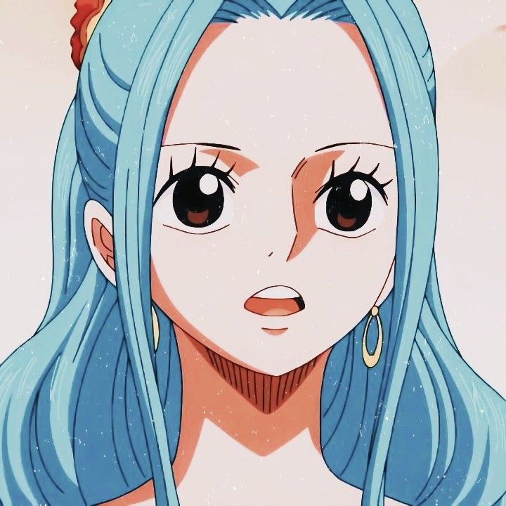Anime portrait of Vivi with long blue hair and large eyes from One Piece