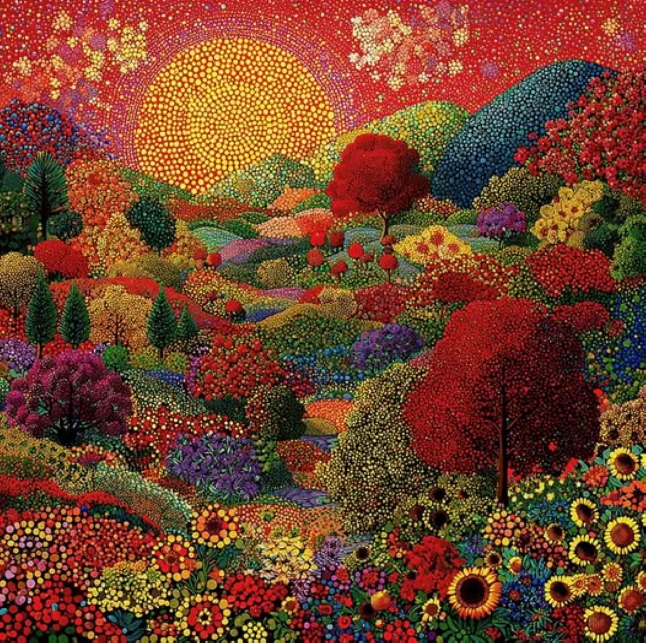 Pointillism Landscape Sunset