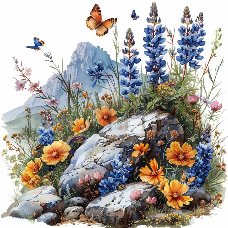 Bluebonnets Rocks & Butterfly