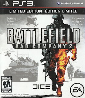 Battlefield Bad Company 2 PS3 game cover with soldier, rifle, tanks and helicopter on battlefield