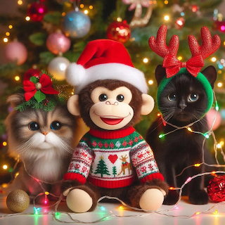Christmas Monkey and Kittens