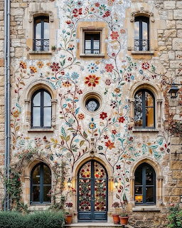 Floral Painted Stone Building