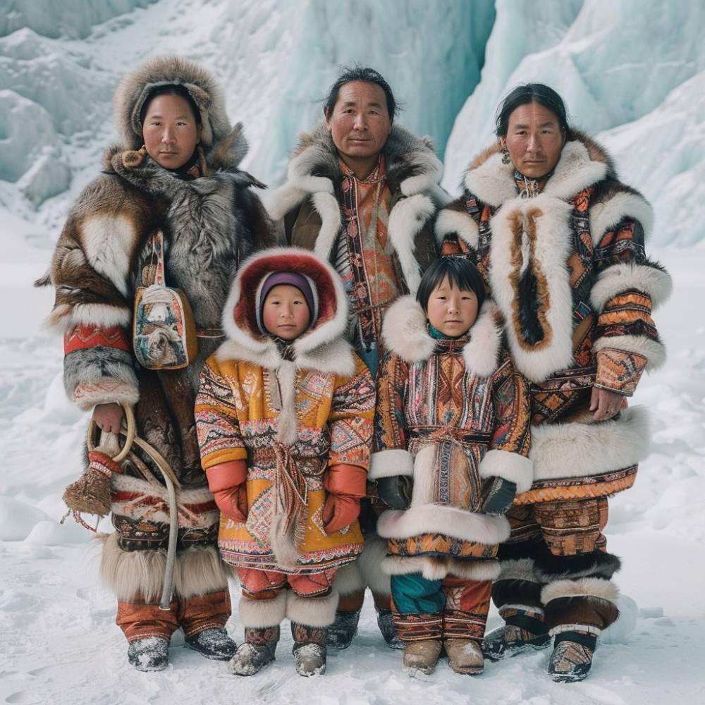 Inuit Family in Traditional Clothing