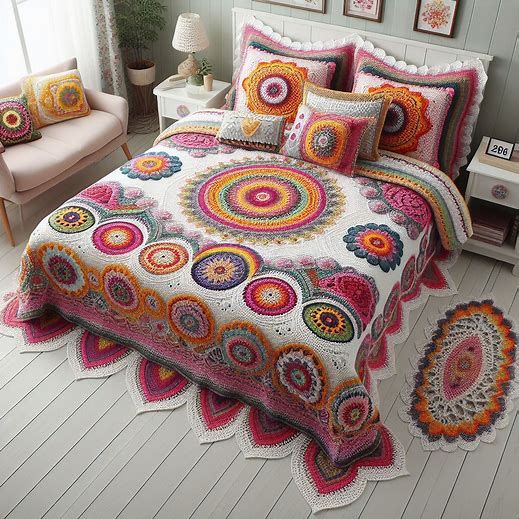 Colorful Crochet Mandala Bedspread