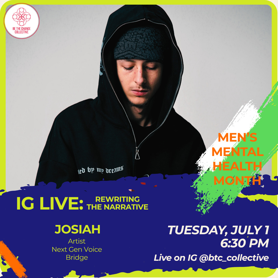 Promotional graphic with a young man in a black hoodie and colorful event text